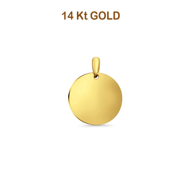 14K Yellow Gold Engravable Round Pendant 21mmX16mm 1.6 grams